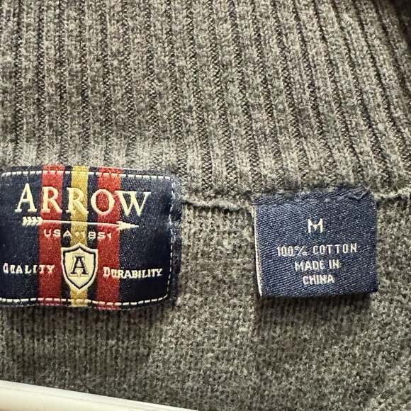 ARROW Men's Gray Sweater blue Stripe MEDIUM 100% cotton - Picture 3 of 4